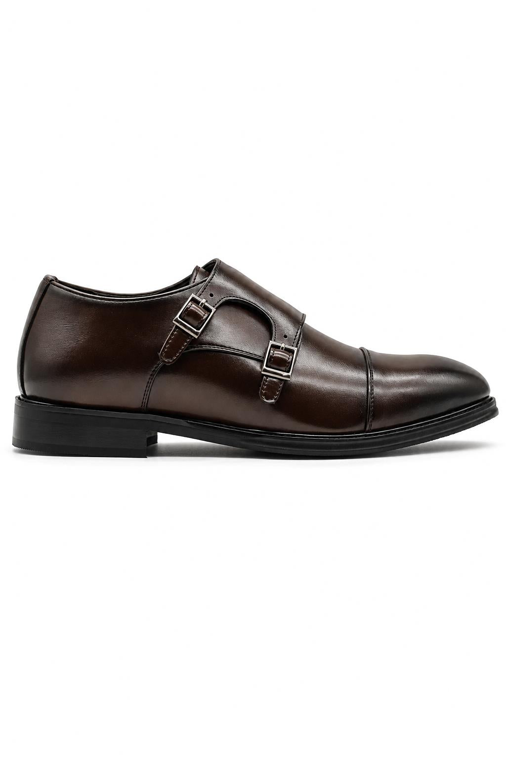 Men's Brown Double Monk Strap Cap Toe Formal Shoes Sartorial Shoes