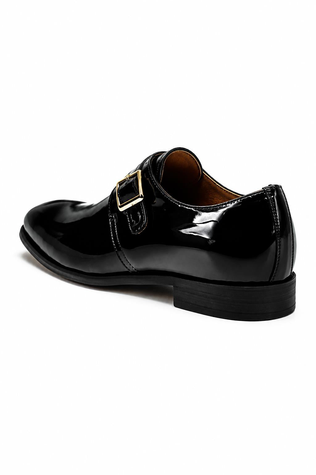 VALE Men’s Black Patent Leather Single Monk Strap Shoes Sartorial Shoes