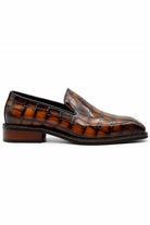 ELBA Men’s Tan Croc Embossed Leather Chisel Toe Loafers Sartorial Shoes