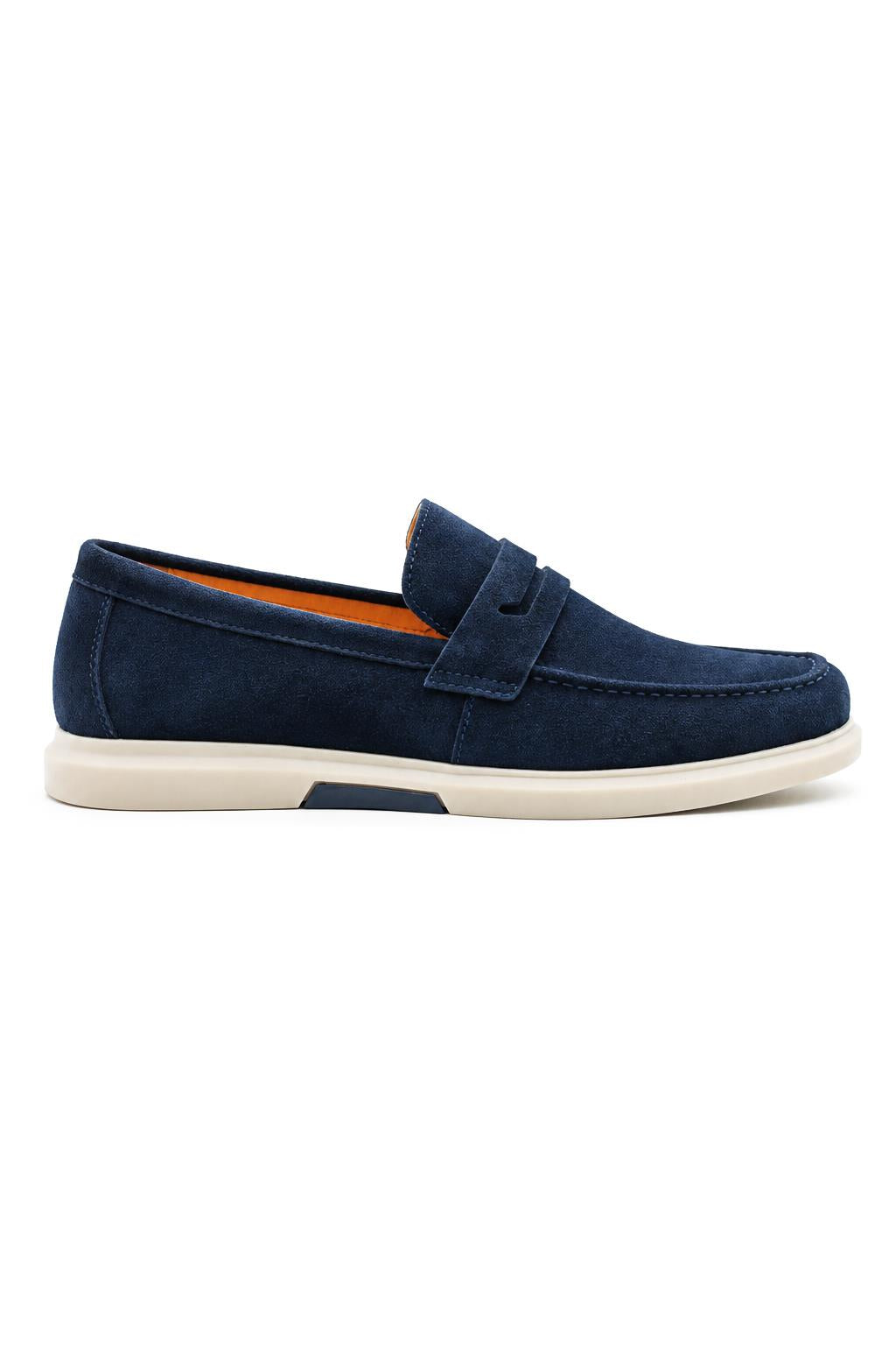 Men’s Milo Navy Blue Suede Leather Penny Loafers Sartorial Shoes