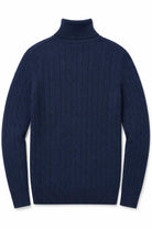 Men's Navy 100% Cotton Fine Cable Knit Roll Neck Jumper CAVANI