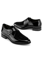 Men's Black Floral Velvet Monk Strap Dress Shoes Sartorial Shoes