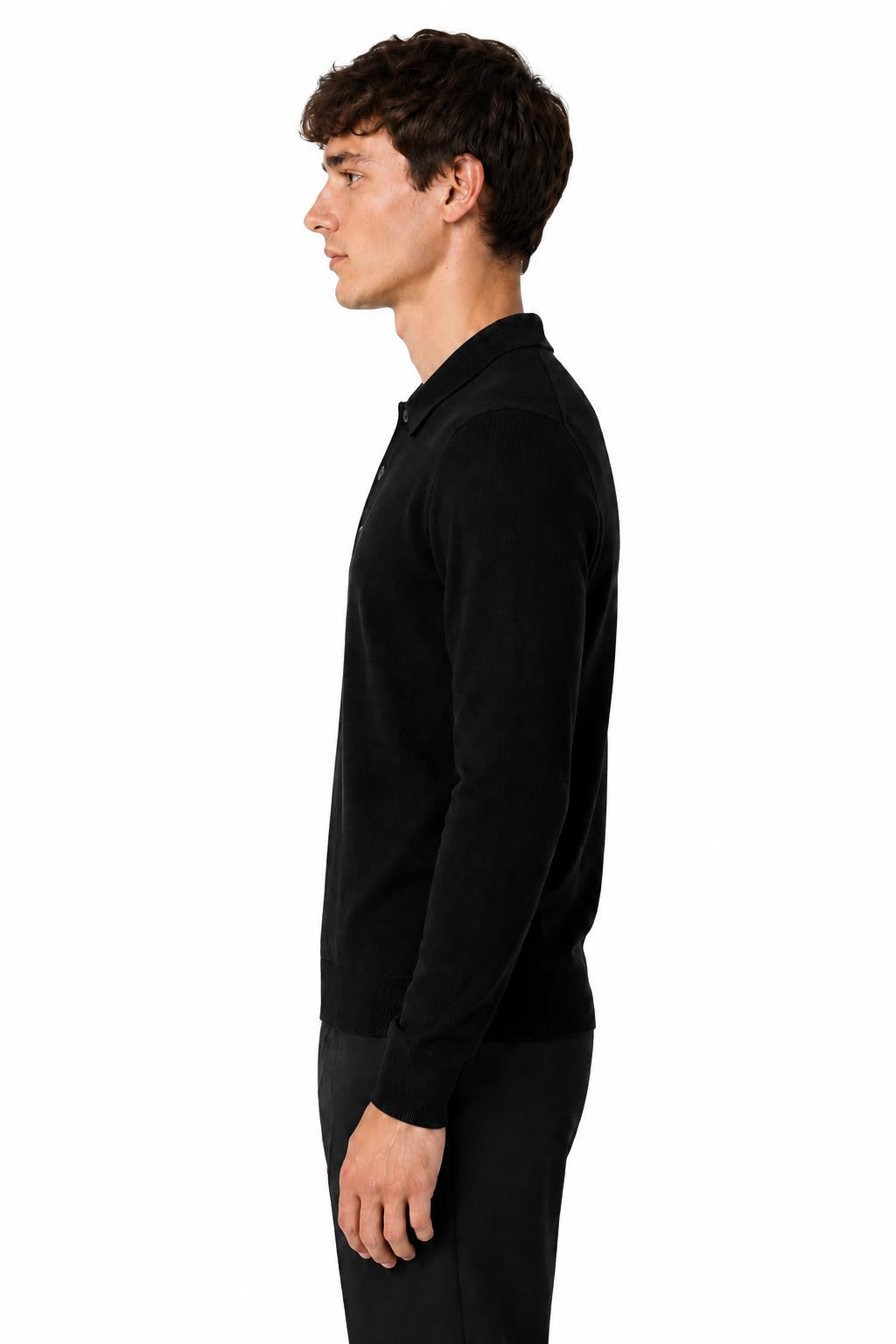 Men's Black 100% Cotton Fine Knit Button Neck Polo Jumper CAVANI