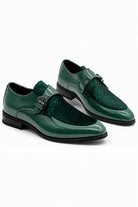 Men's Green Floral Velvet Monk Strap Dress Shoes