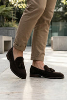 PABLO Men’s Brown Real Suede Leather Tassel Loafers Sartorial Shoes