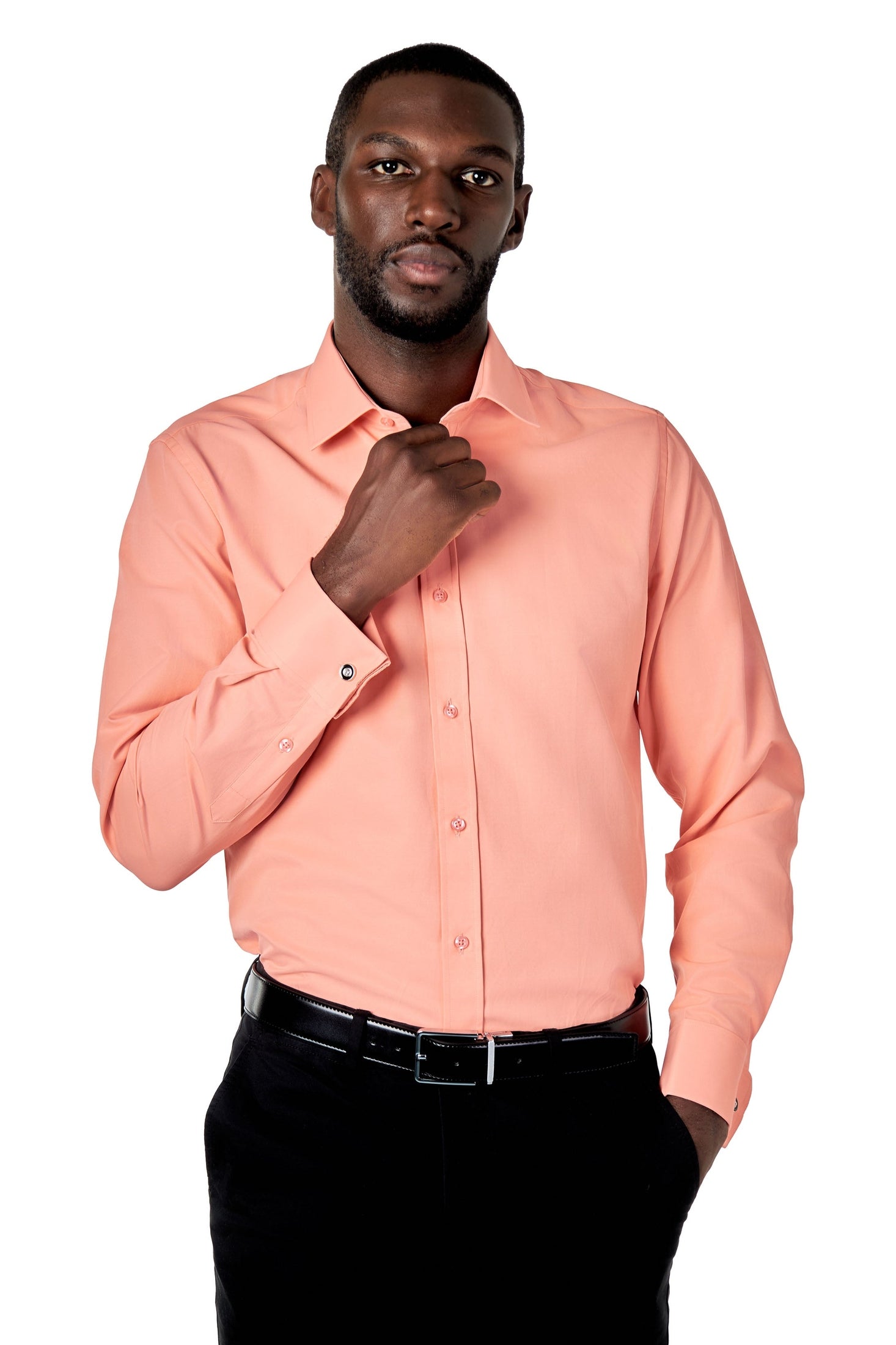 CLASSIC PEACH DOUBLE CUFF TAILORED FIT SHIRT WITH CUFFLINKS