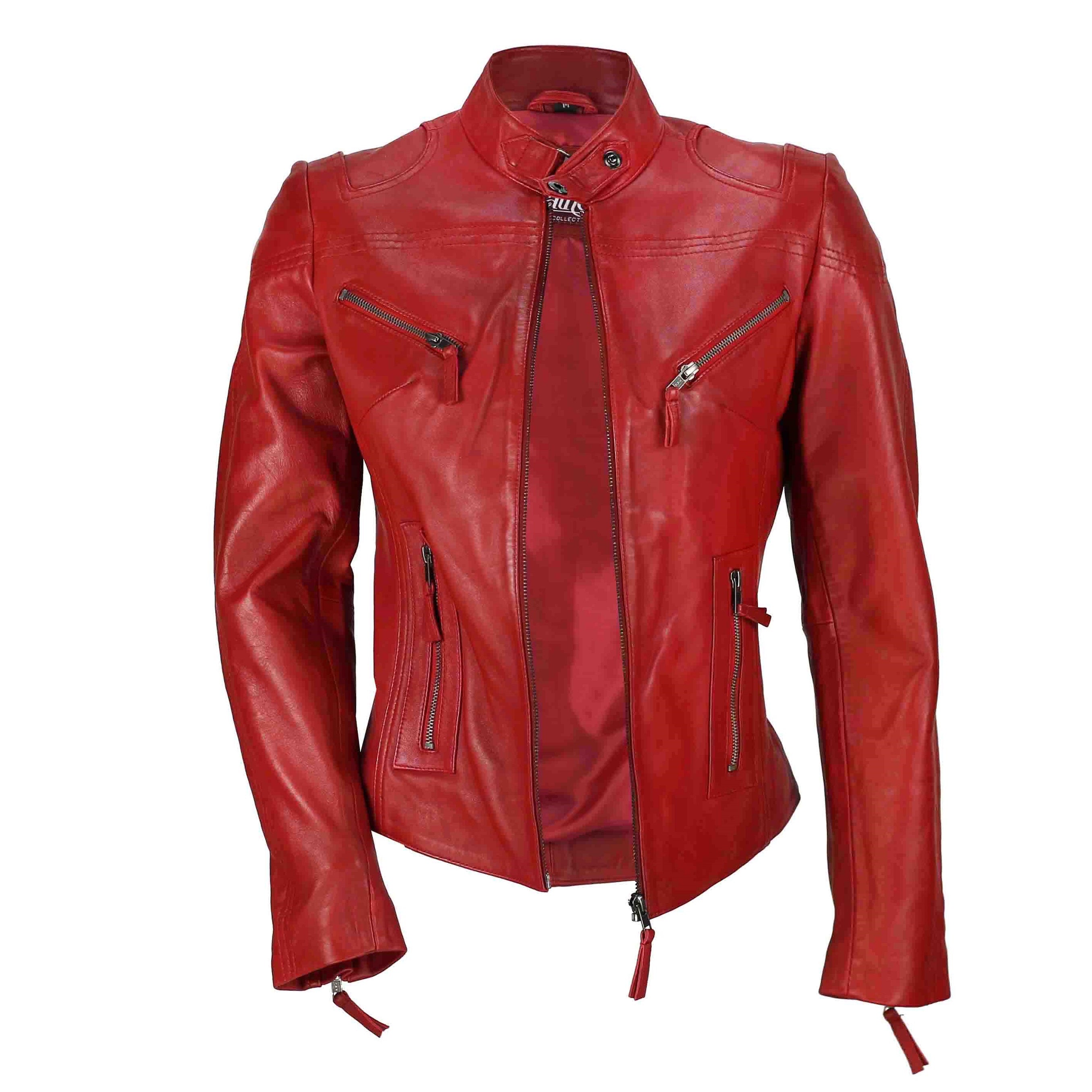 Retro Leather Biker Jacket Red
