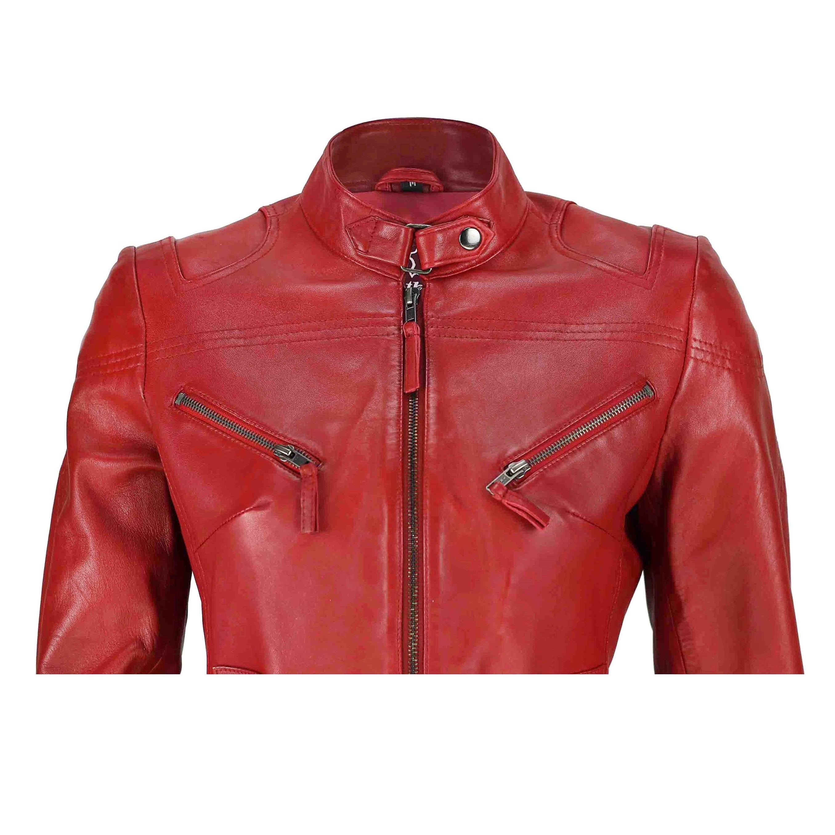 Retro Leather Biker Jacket Red