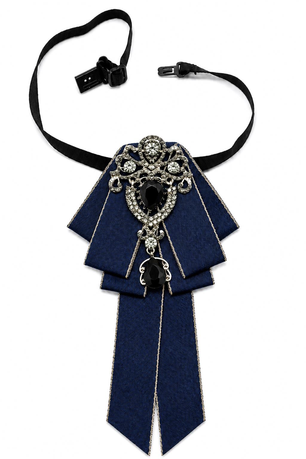 Men’s Navy Jewelled Short Ribbon Wedding Brooch Bow Tie Sartorial Shoes