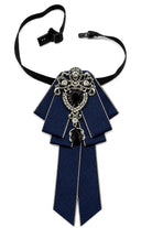 Men’s Navy Jewelled Short Ribbon Wedding Brooch Bow Tie Sartorial Shoes