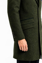 Men's Olive Green Herringbone Wool Blend Tailored Fit Overcoat CAVANI