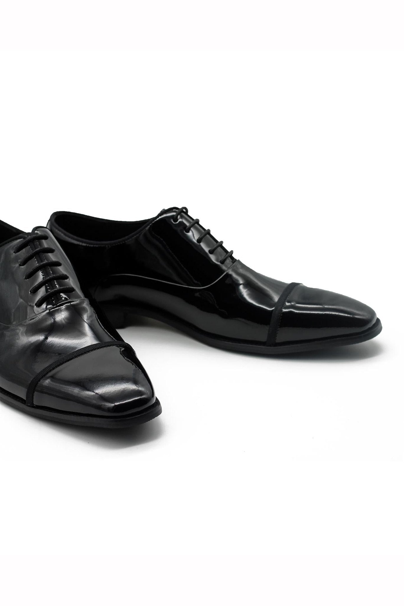 MIRO 2 Men’s Black Hi-Shine Patent Leather Cap Toe Oxford Shoes Sartorial Shoes