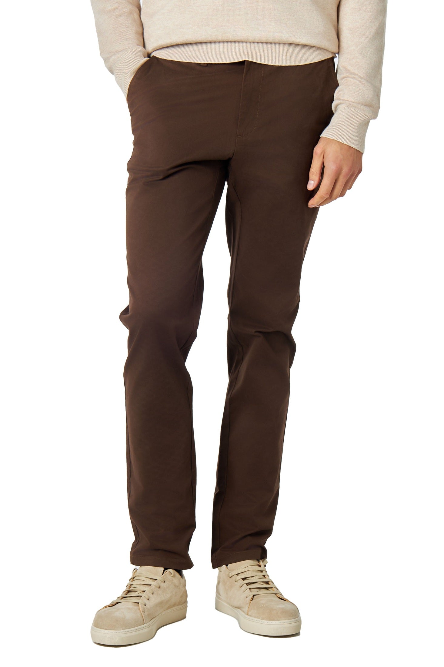 DARK BROWN MENS STRETCH COTTON SMART CHINOS