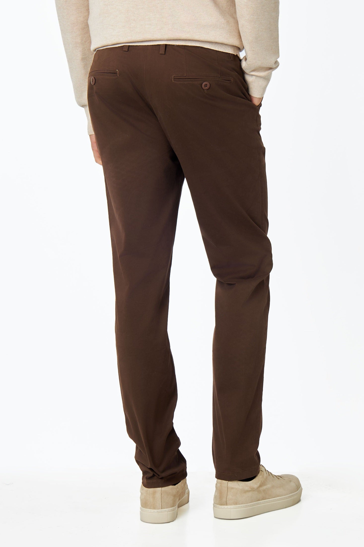 DARK BROWN MENS STRETCH COTTON SMART CHINOS