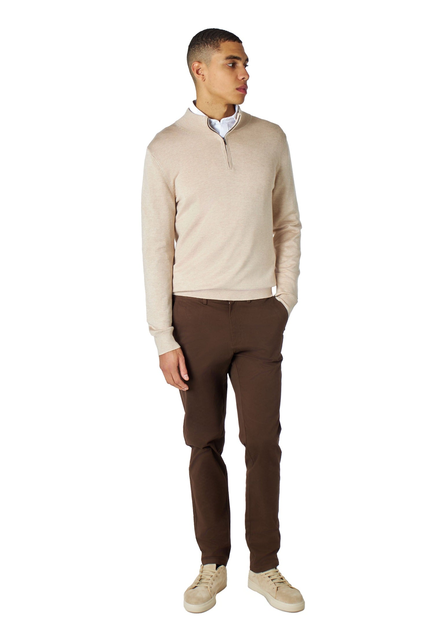 DARK BROWN MENS STRETCH COTTON SMART CHINOS