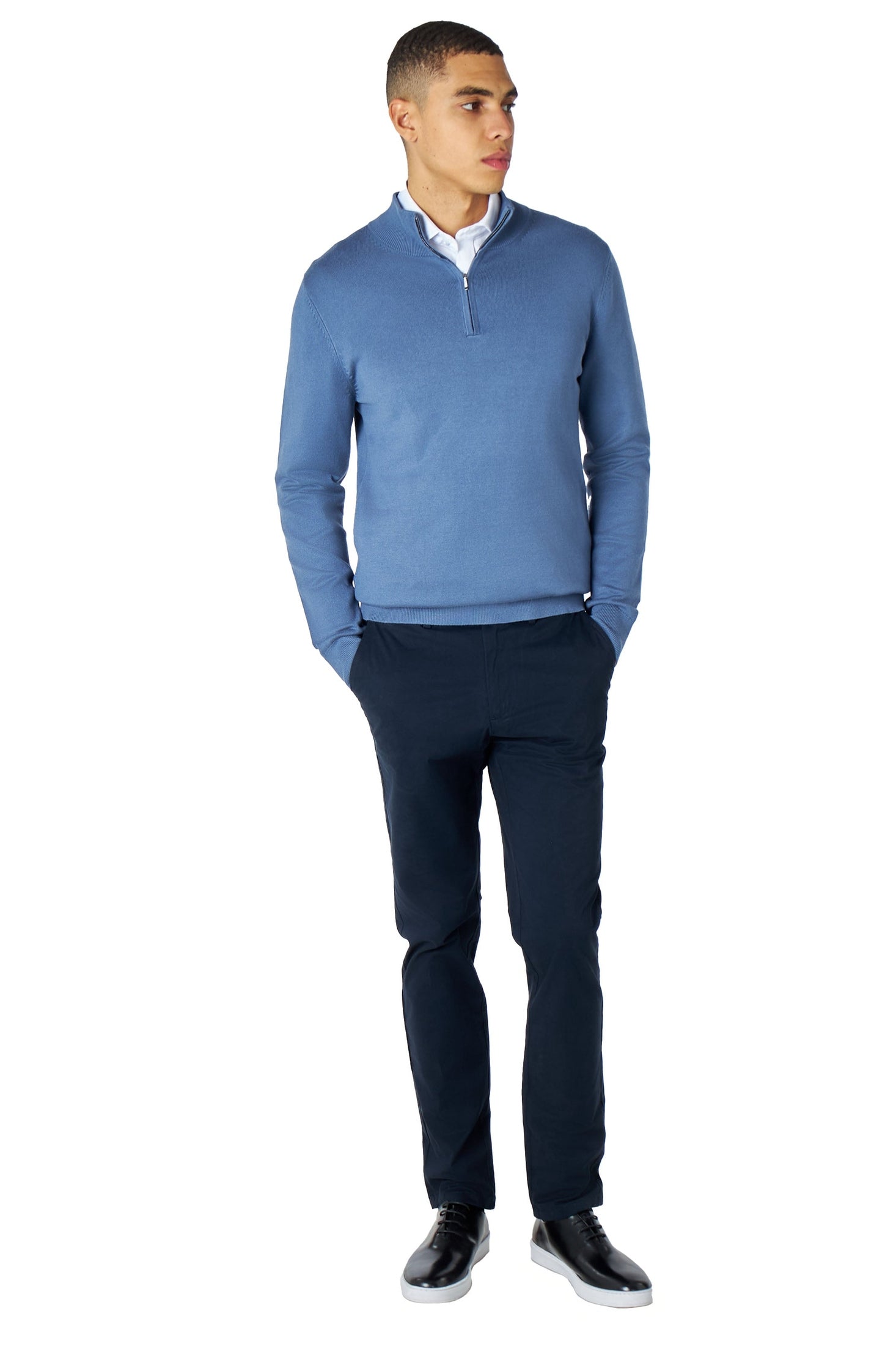 DARK NAVY BLUE MENS STRETCH COTTON SMART CHINOS