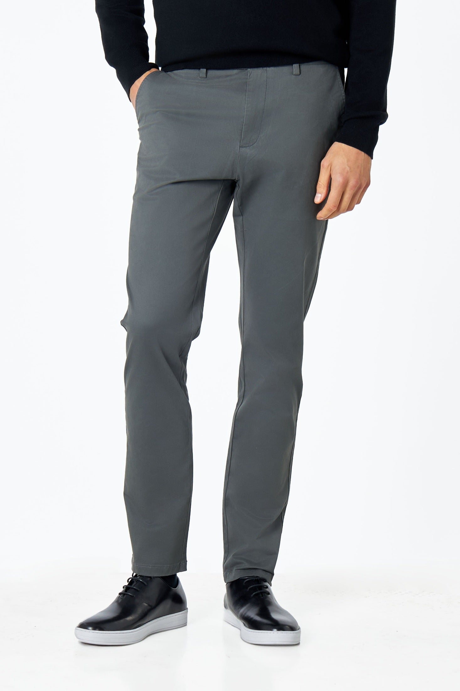 CHARCOAL GREY MENS STRETCH COTTON SMART CHINOS