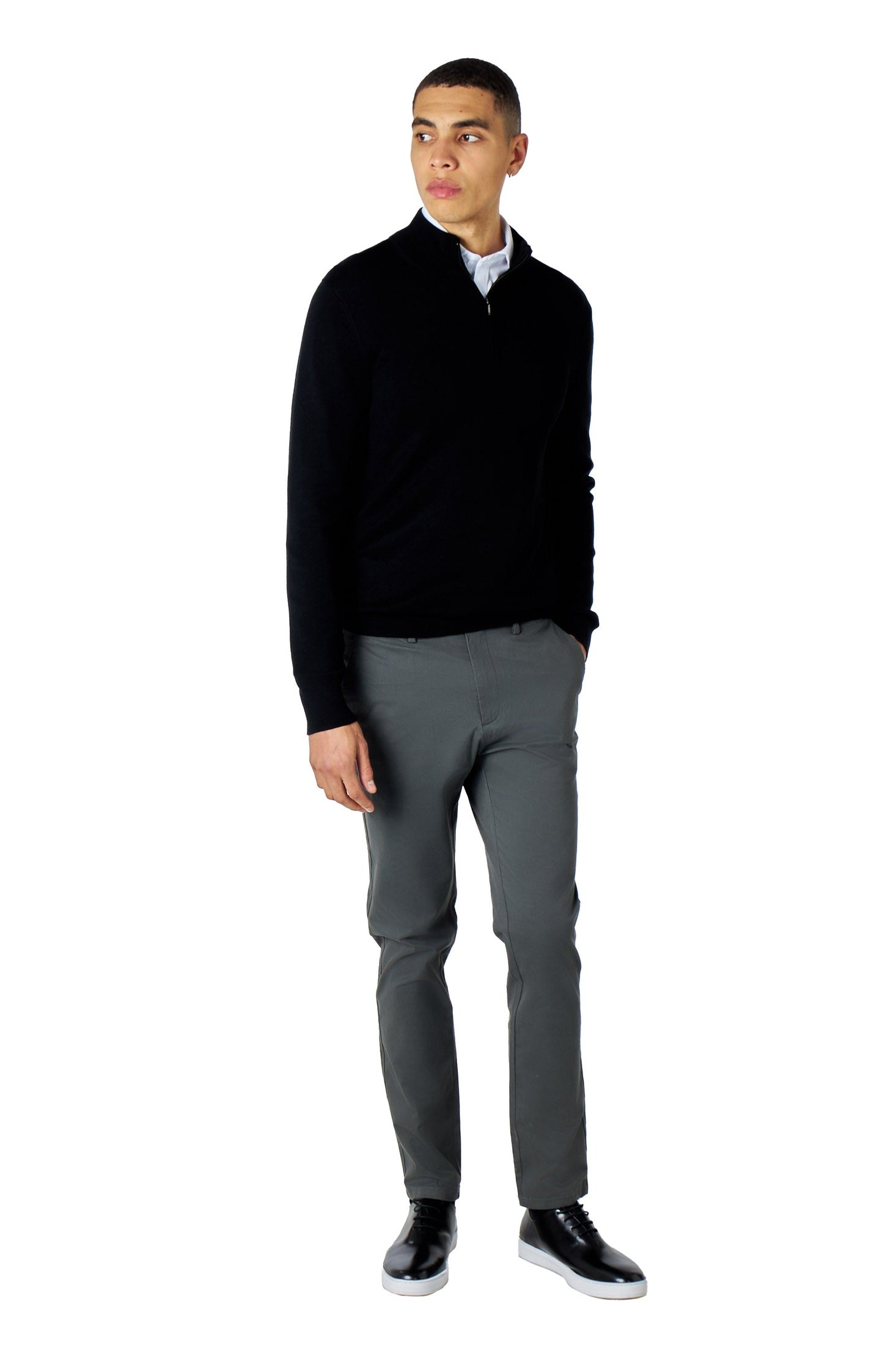 CHARCOAL GREY MENS STRETCH COTTON SMART CHINOS