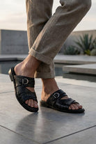 Men’s Ade 2 Black Handmade Real Leather Embossed Sandals Sartorial Shoes