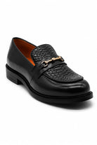 ASCOT Men’s Black Snake-Effect Leather Snaffle Loafers Sartorial Shoes