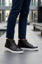 ASTER - Men’s Coffee Brown Leather Ankle Trainer Boots Sartorial Shoes