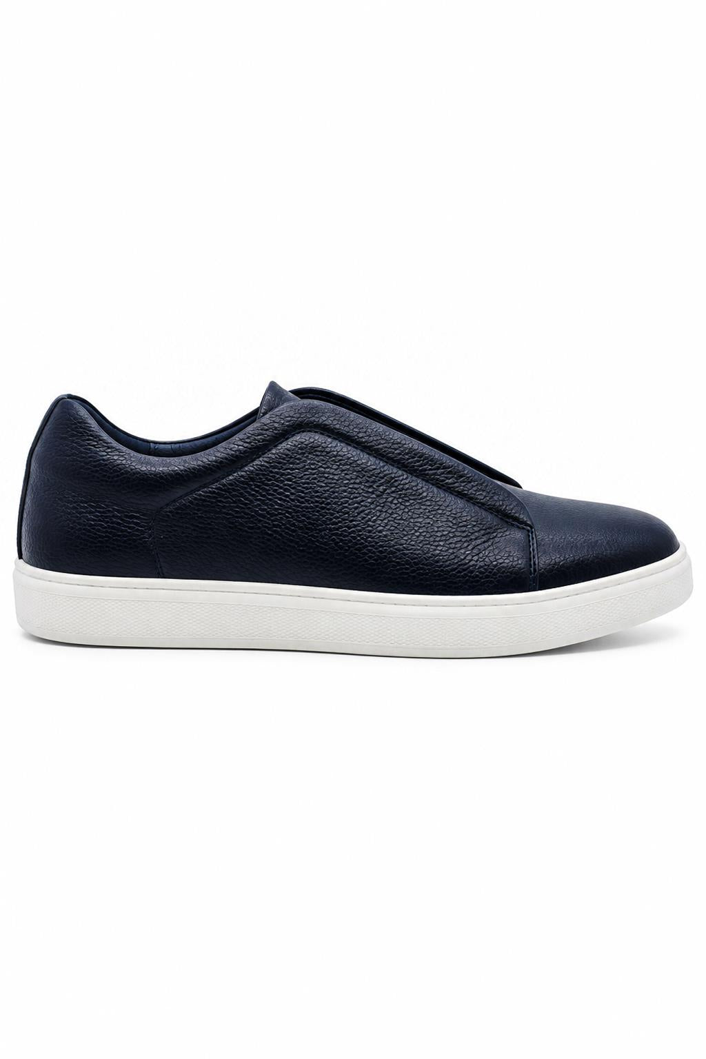 Men’s Navy Faux Leather Slip-On Trainers Sartorial Shoes