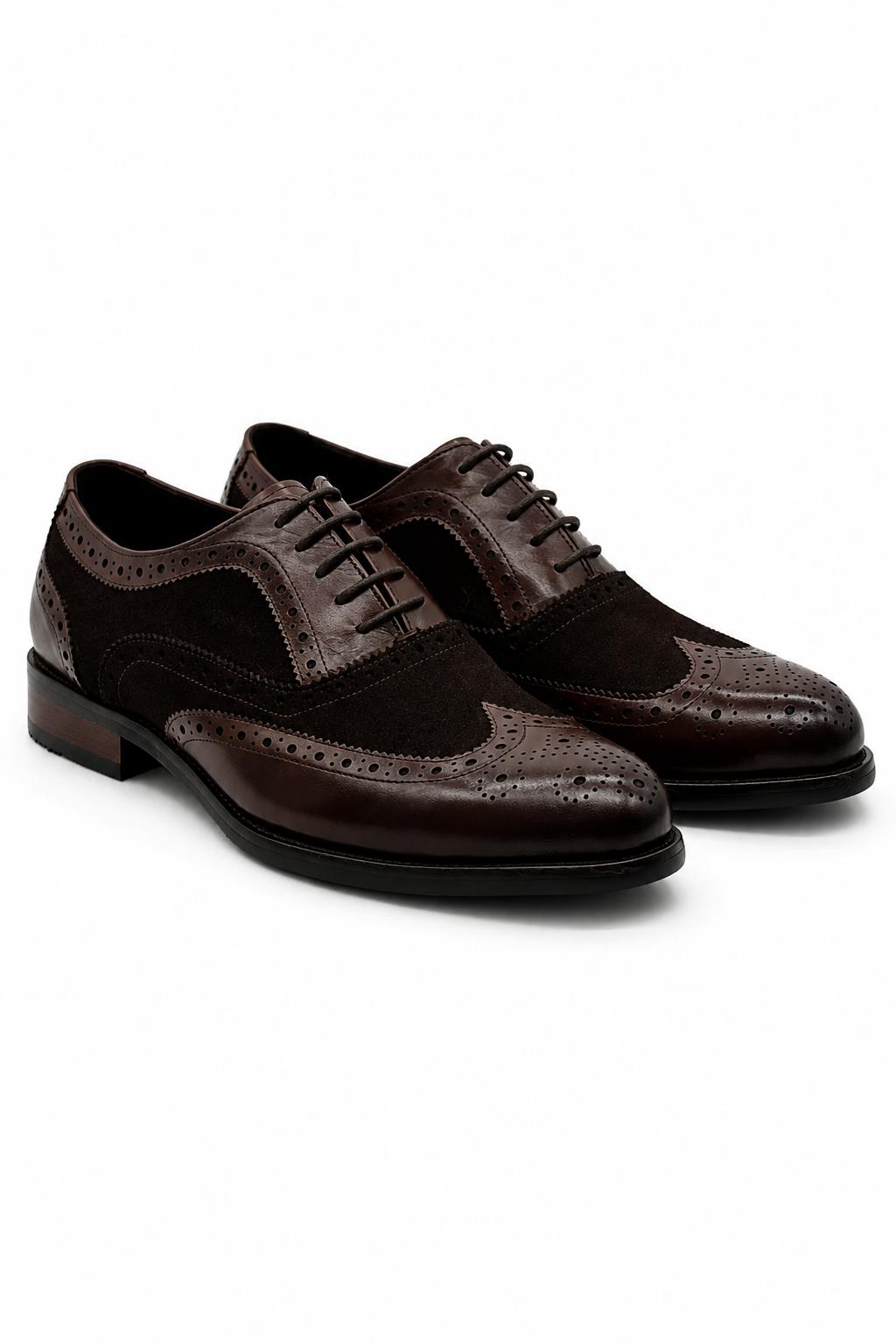 Lawson Men's Handmade Leather & Suede Wingtip Brogue Shoes – Brown Sartorial Shoes