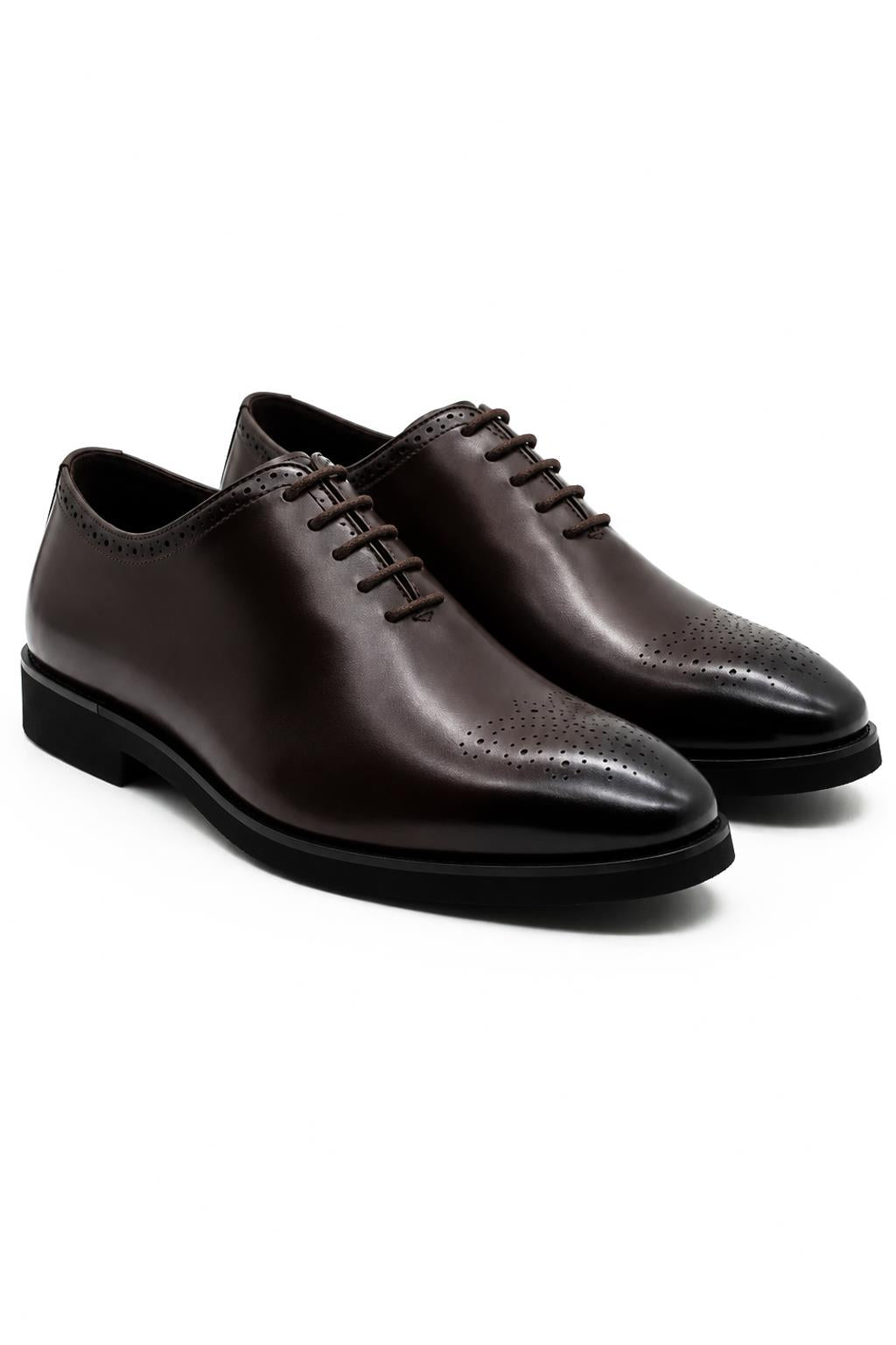 Men's Brown Faux Leather Whole-Cut Oxford Brogue Shoes Sartorial Shoes