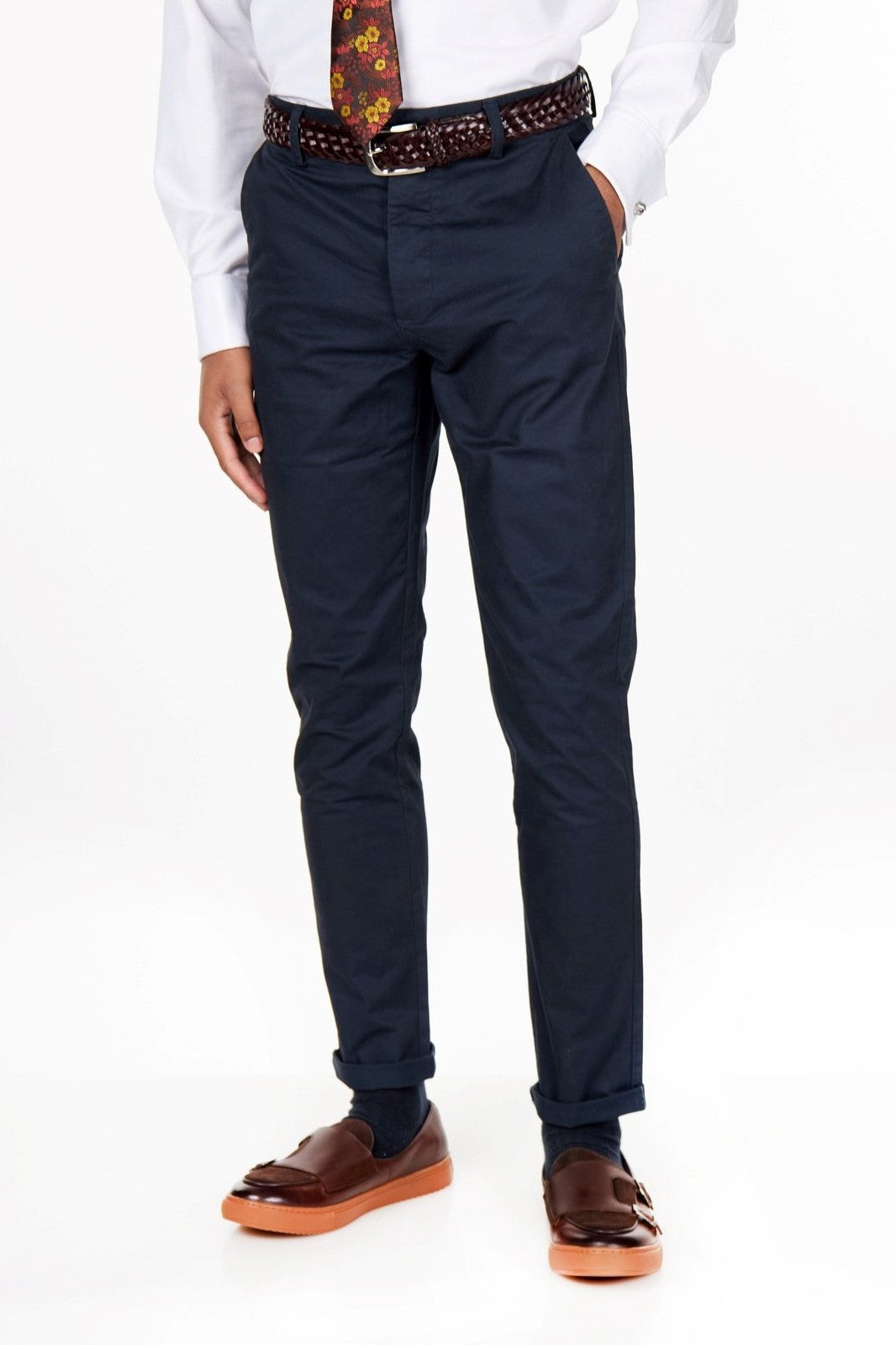 BROWN WOVEN LEATHER BELT