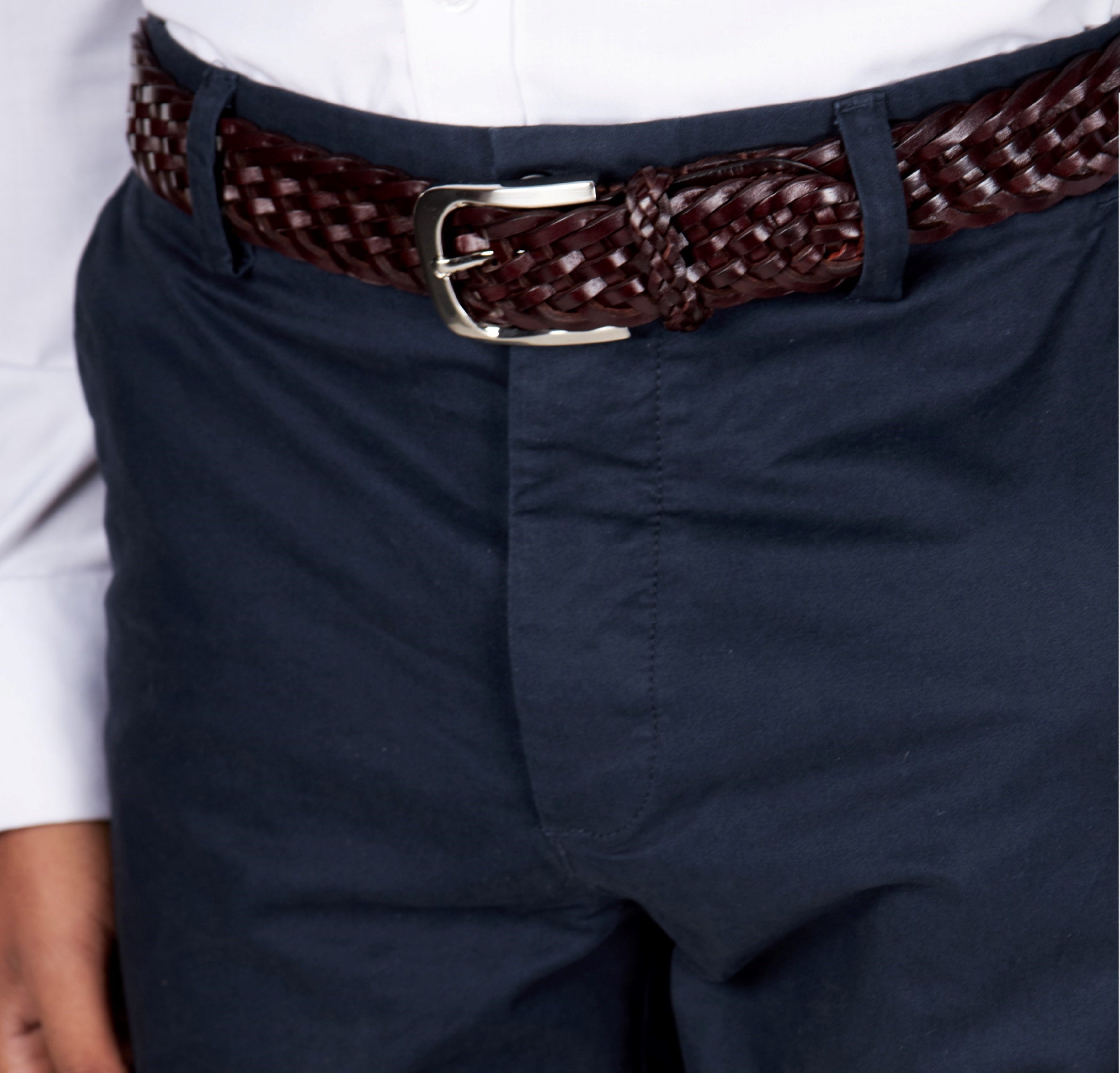 BROWN WOVEN LEATHER BELT