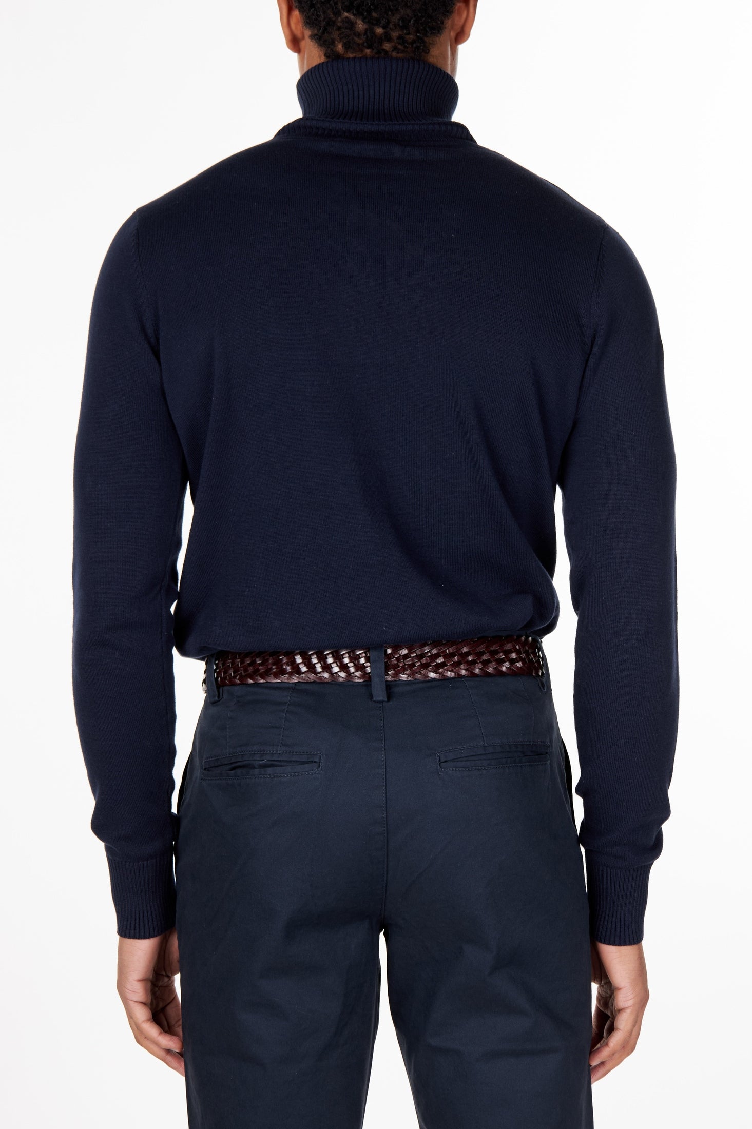G 1808 - Mens Roll Neck Navy Jumper Soft Cotton Fine Knitted