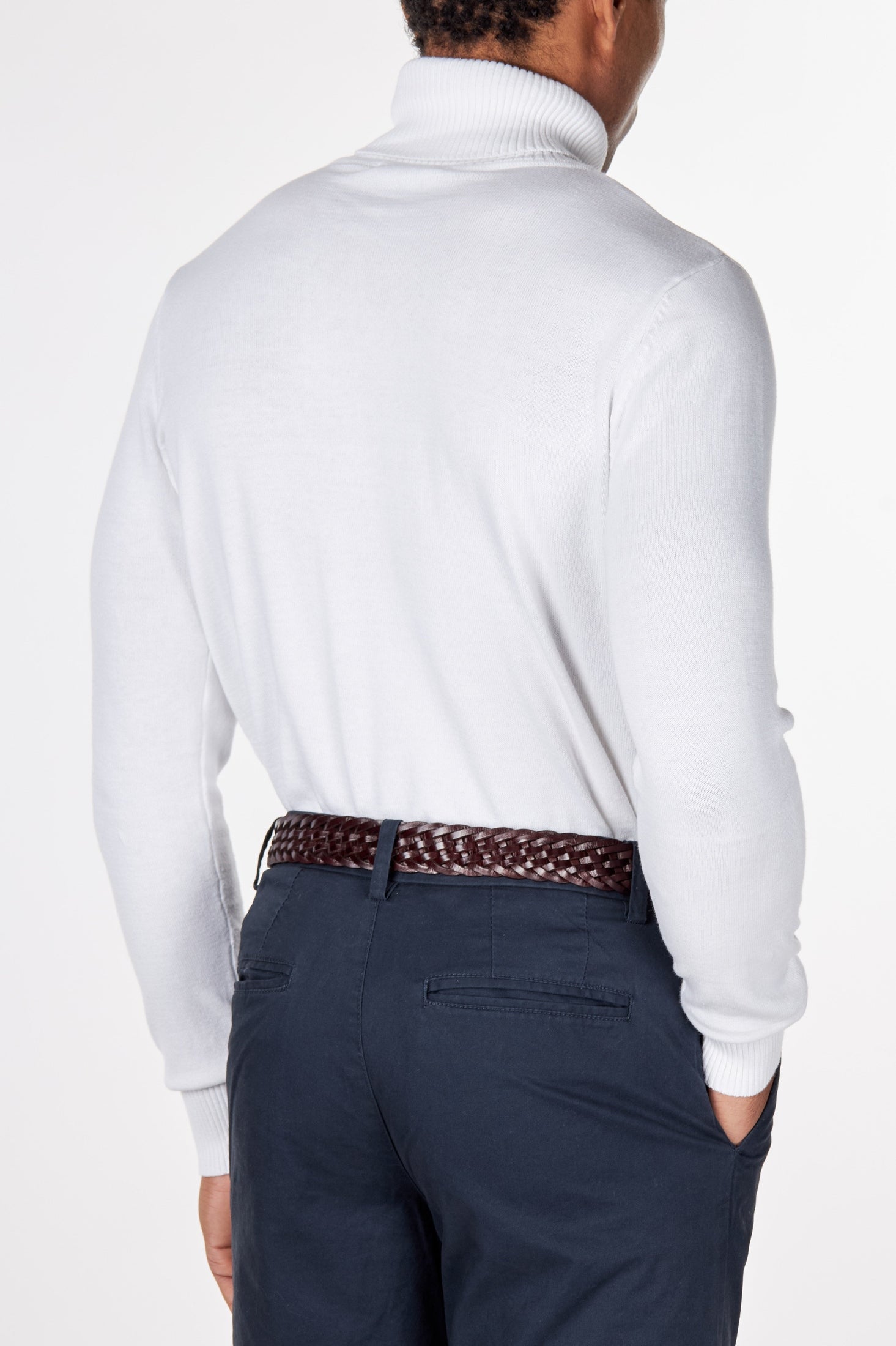 G 1808 - Mens Roll Neck White Jumper Soft Cotton Fine Knitted