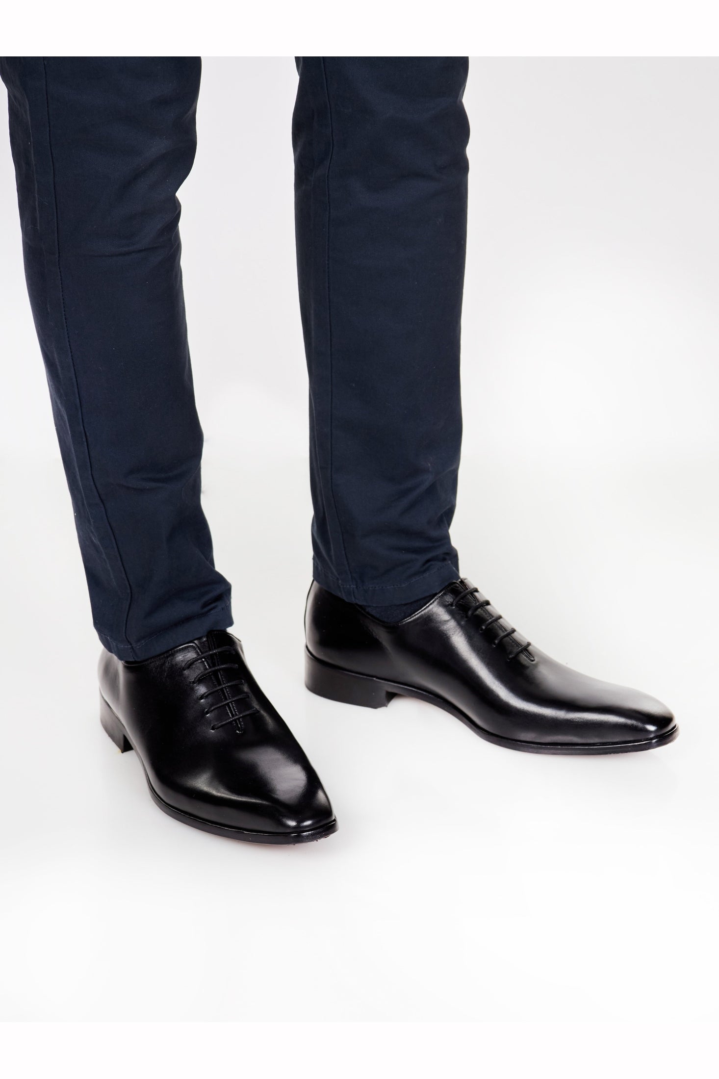 BLACK CALF LEATHER WHOLECUT OXFORD LACE UP SHOES