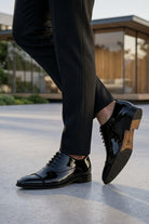 MIRO 2 Men’s Black Hi-Shine Patent Leather Cap Toe Oxford Shoes Sartorial Shoes