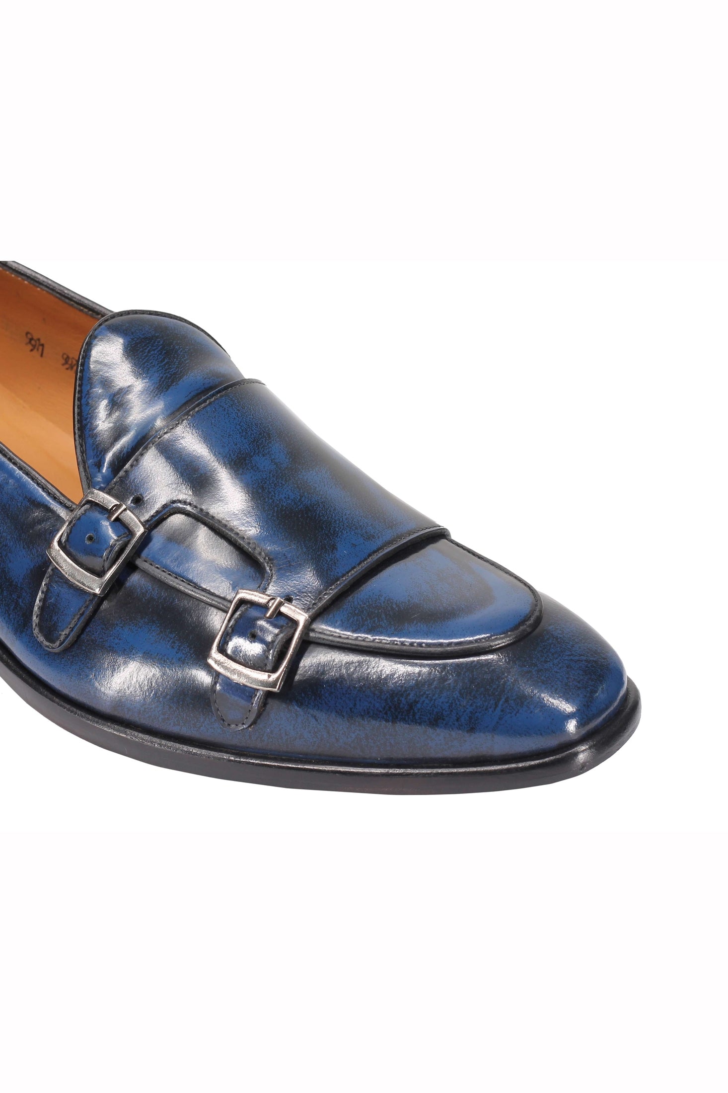 Blue Calf Leather Monk Shoes