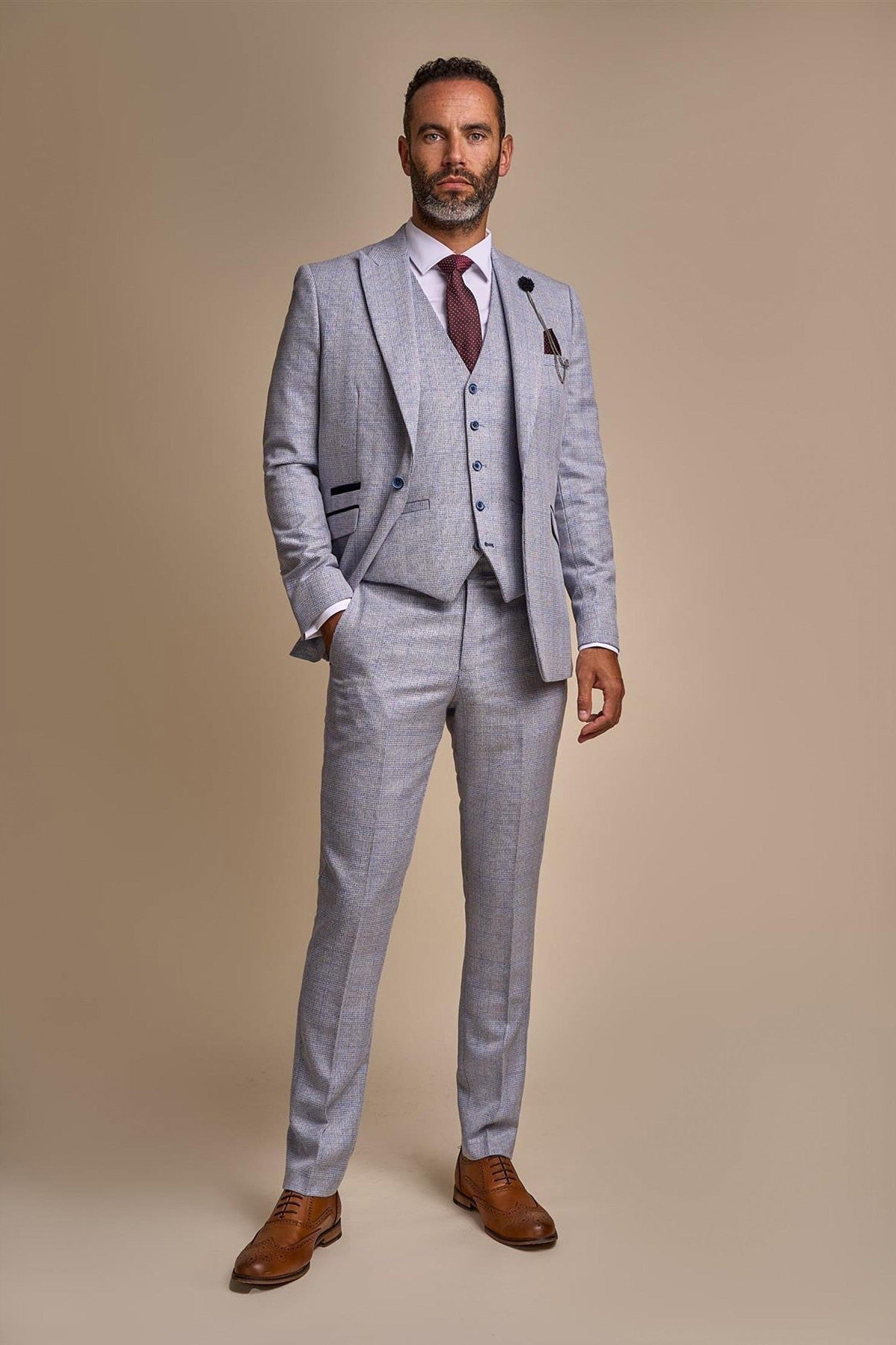MENS CARIDI SKY BLUE TAILORED FIT THREE PIECE SUIT CAVANI