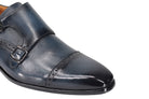 BLUE CALF LEATHER SEMI BROGUE MONK SHOES