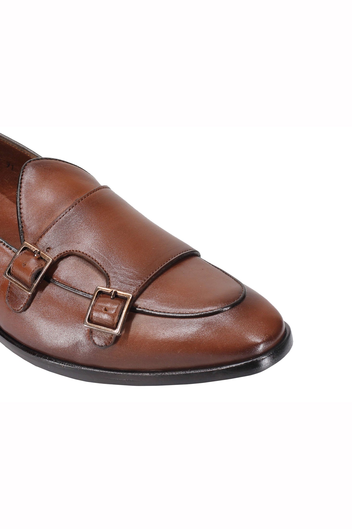 Tan Calf Leather Double Monk Shoes