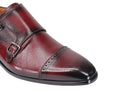 MAROON CALF LEATHER SEMI BROGUE MONK SHOES