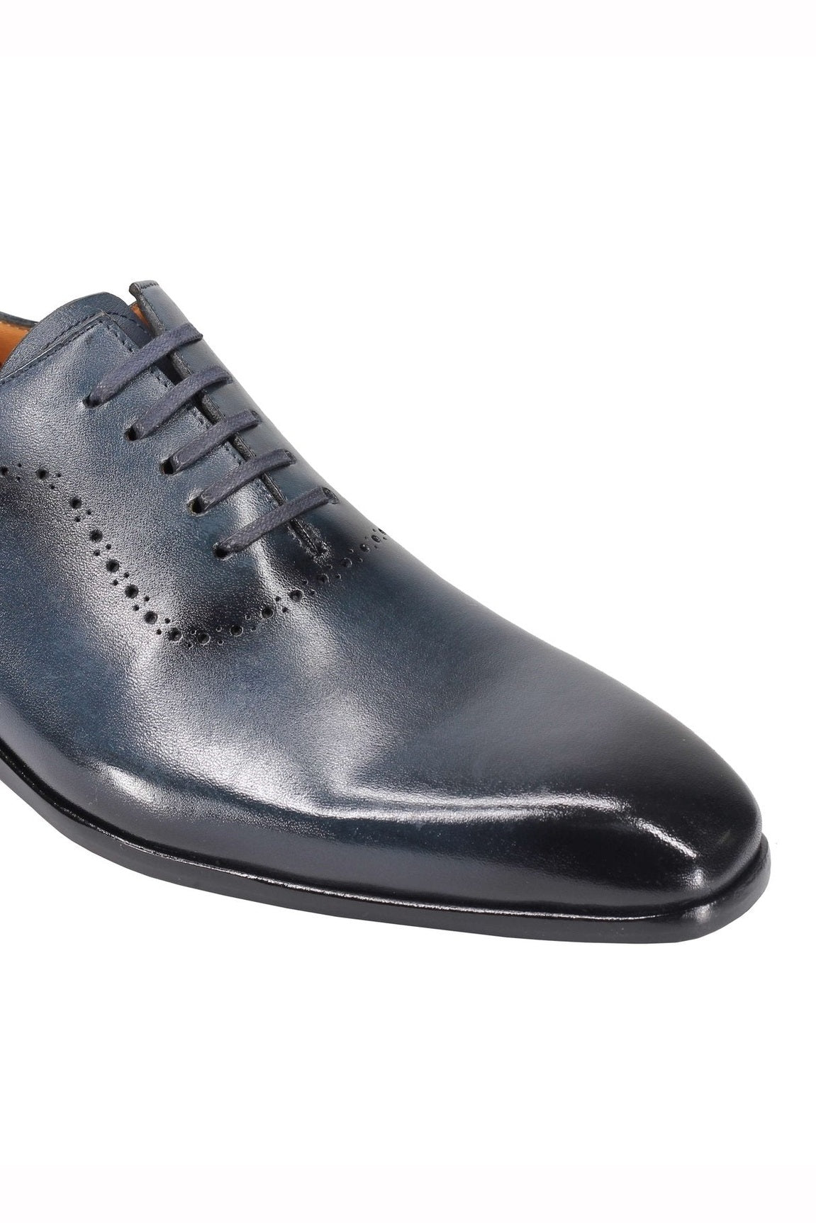 BLUE CALF LEATHER OXFORD LACE UP BROGUE SHOES