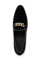 Men's Black Smooth Velvet Gold Chain Dress Loafers Sartorial Shoes