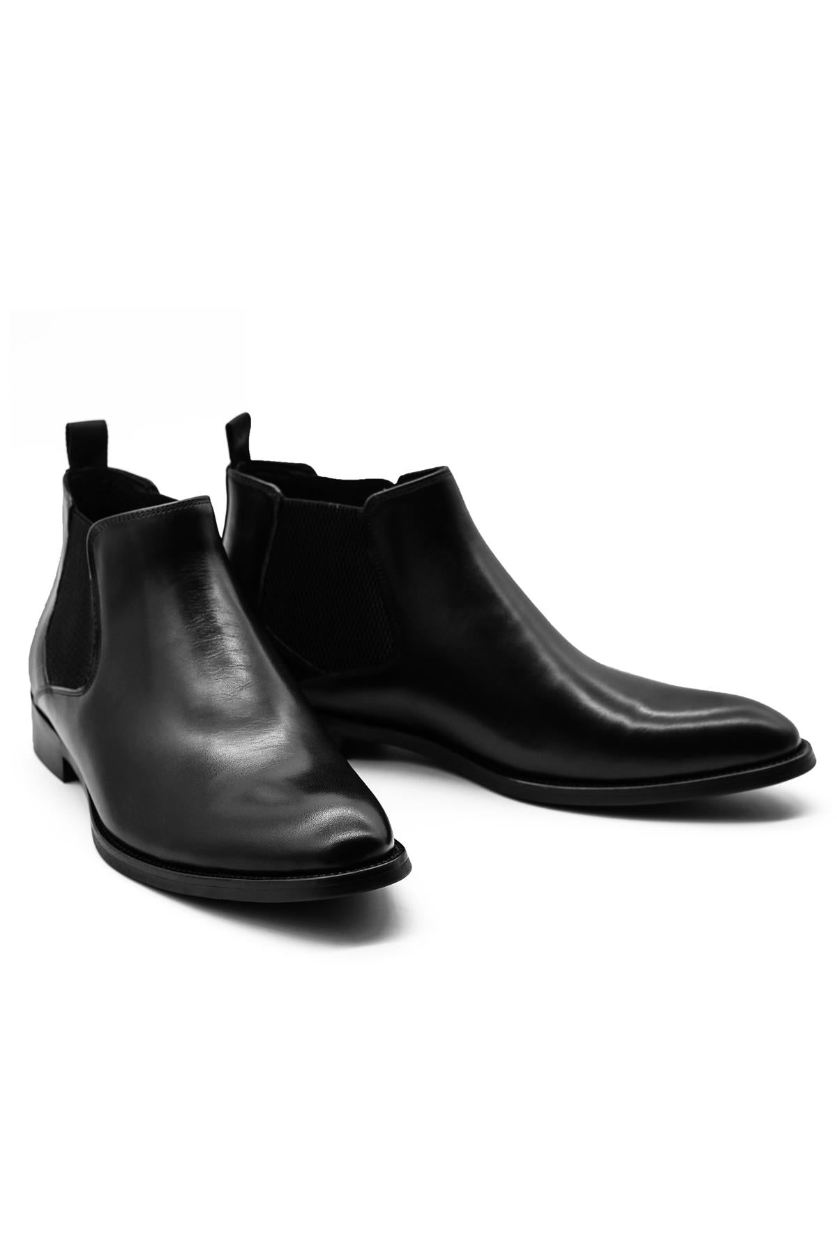 REMY Men’s Black Polished Leather Chelsea Boots Sartorial Shoes