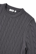 Men's Charcoal Grey 100% Cotton Fine Cable Knit Crew Neck Jumper CAVANI