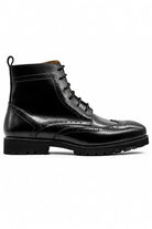 RAM Men's Black Real Leather Wingtip Brogue Ankle Boots Sartorial Shoes