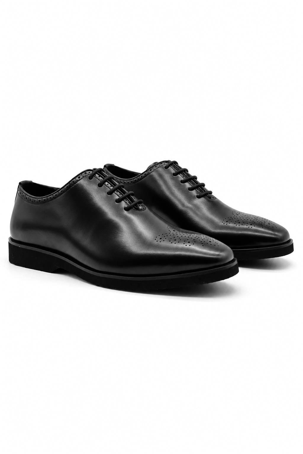Men's Black Faux Leather Whole-Cut Oxford Brogue Shoes Sartorial Shoes