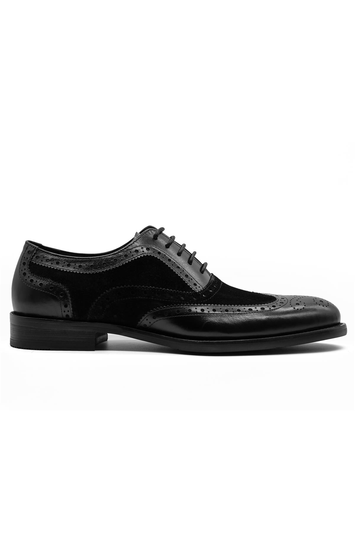 Lawson Men's Handmade Leather & Suede Wingtip Brogue Shoes – Black Sartorial Shoes