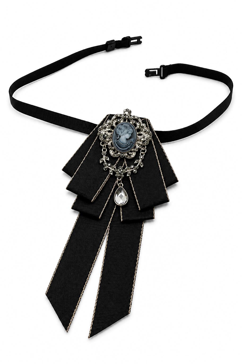 Men’s Black Cameo Jewelled Short Ribbon Brooch Bow Tie Sartorial Shoes