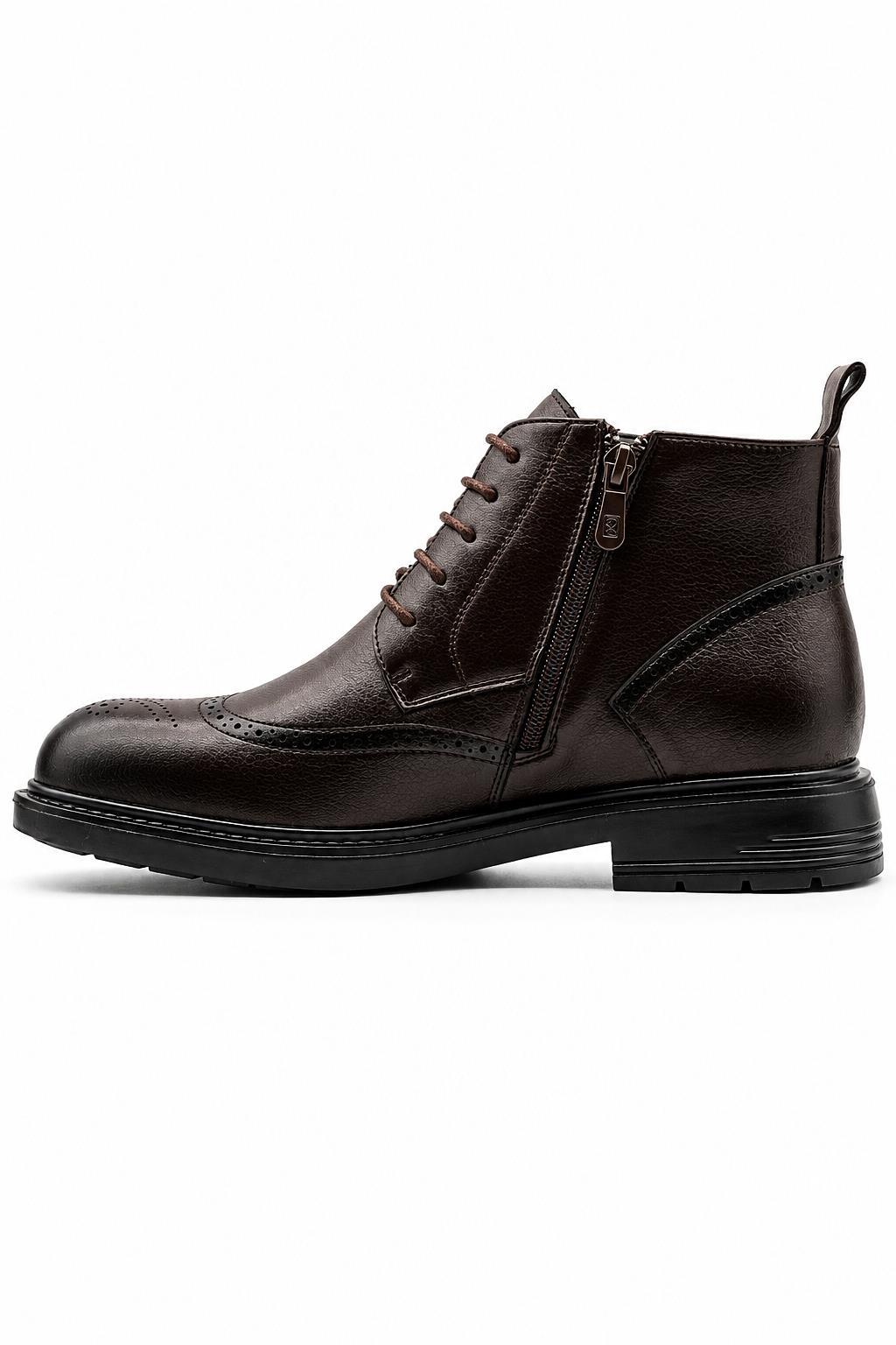 Men's Dark Brown Faux Leather Wingtip Brogue Boots Sartorial Shoes