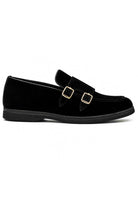 Men's Black Faux Suede Double Monk Strap Loafers Sartorial Shoes