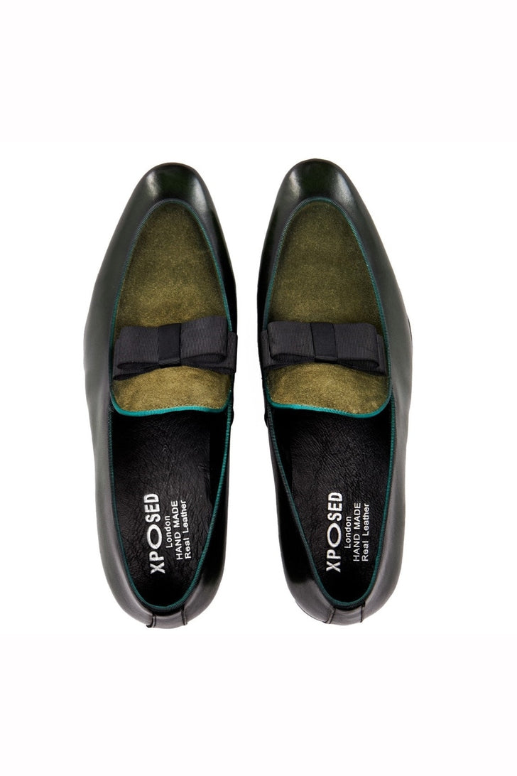 GREEN SUEDE LEATHER BOW TIE LOAFER